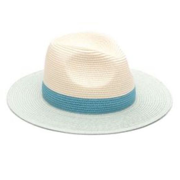 NWT Eugenia Kim Genie Billie Colorblock Packable Straw Fedora in Ivory/Teal/Mint main image 7